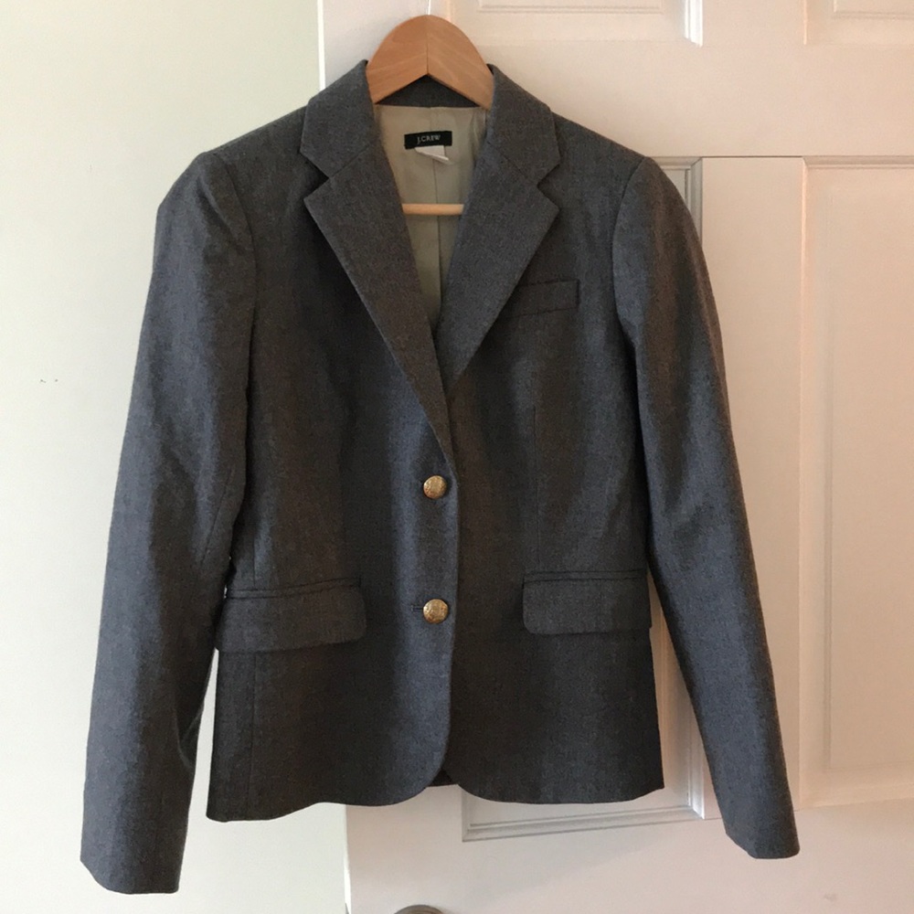 J. Crew Grey 100% wool blazer w/ gold bttn detail